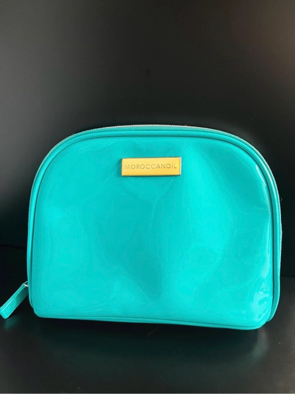Moroccanoil Teal Glossy Cosmetic Pouch with Gold Logo